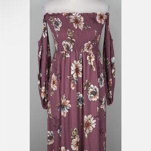 Altar'd State Mauve Floral Long Sleeve Dress